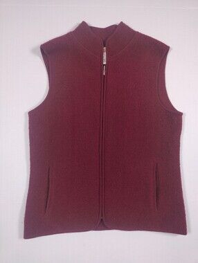 Talbots Women Petite Red Burgundy 100% Wool Zipper Vest Size P
